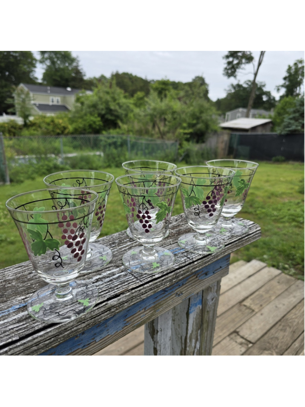 MCM Mid Century Hand Painted Franciscan Ware Wine Glasses Goblets 6 pc Set